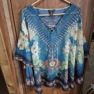 Multiples Blue and Orange Floral Tunic. Box 31
